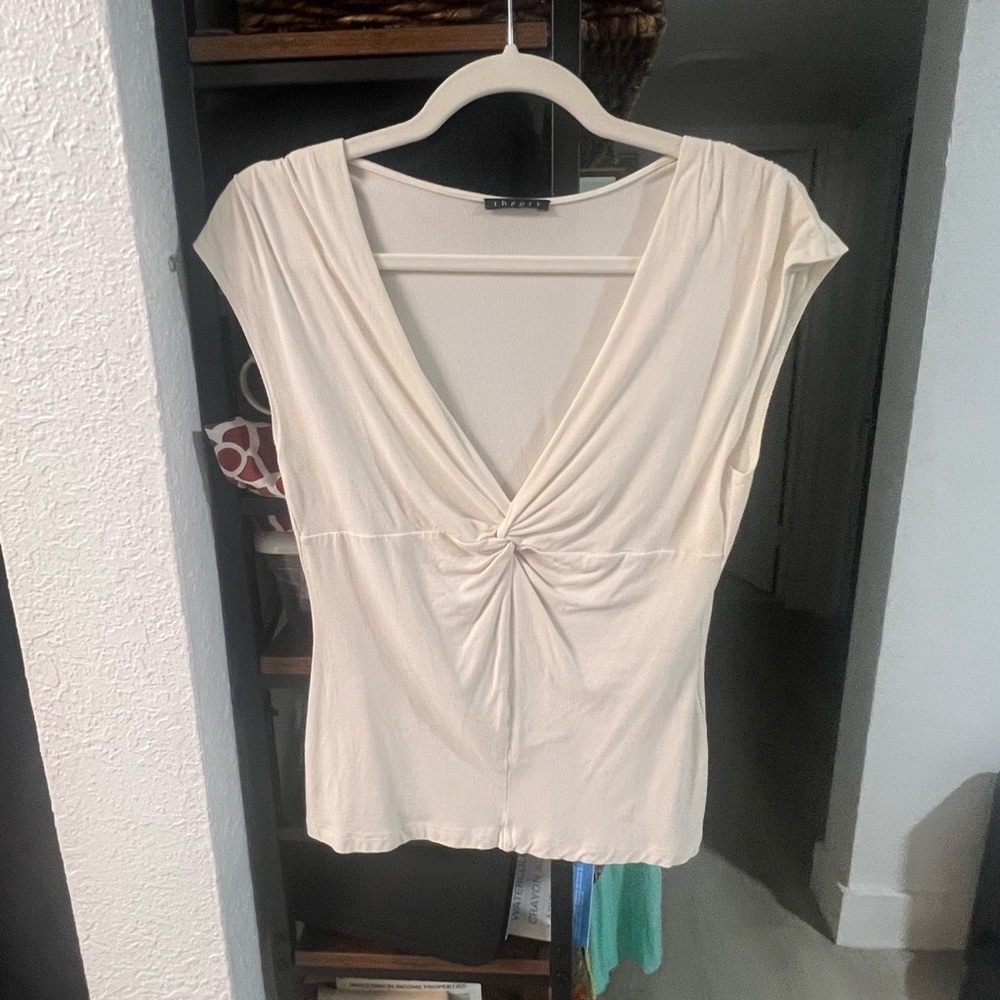 Theory Elegant Cream V-Neck Women's Top